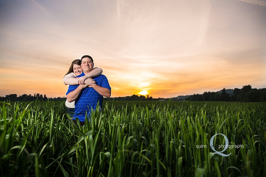 Engagement photo with beautiful sunset in Salem, Oregon