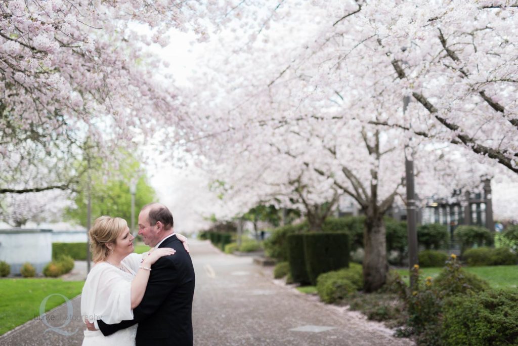 bride groom cherry blossoms