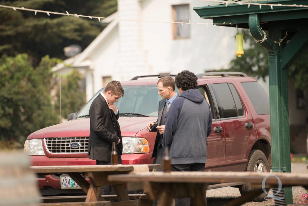 groom and son getting ready