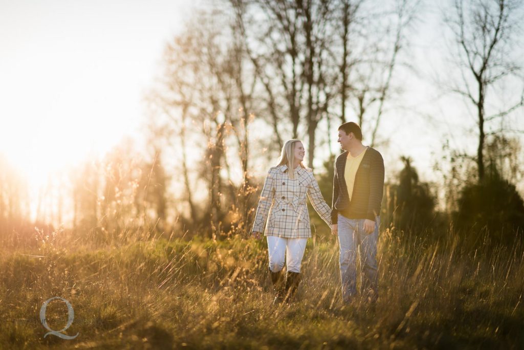 golden field couple engaged