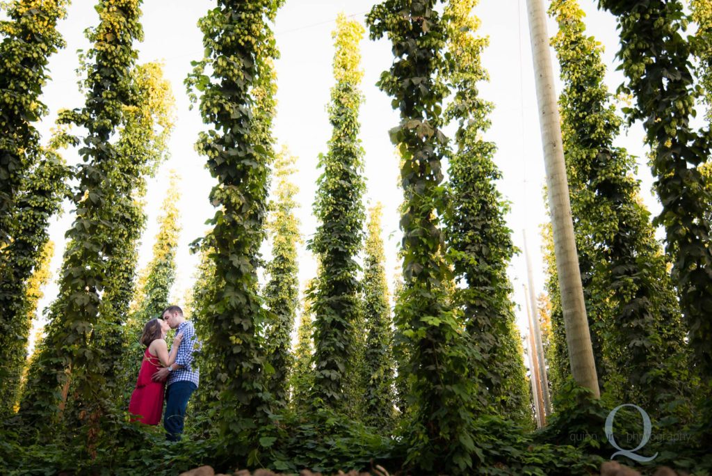 hop vines engagement photo