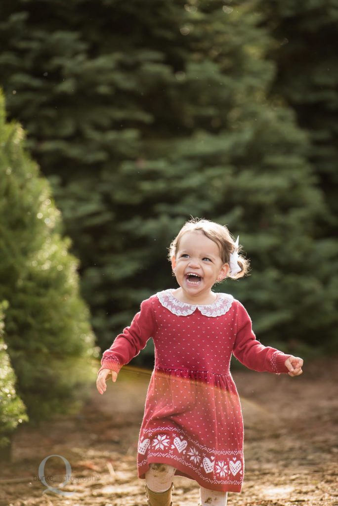 kid at christmas tree farm family photo