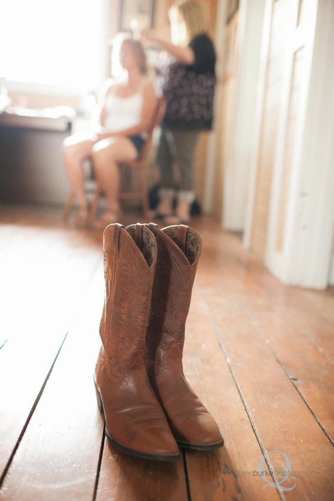 bride cowboy boots wedding prep