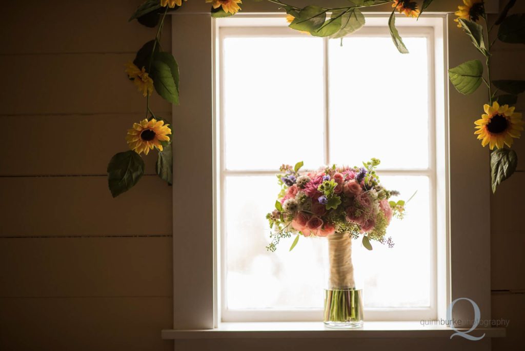 bride flowers in window