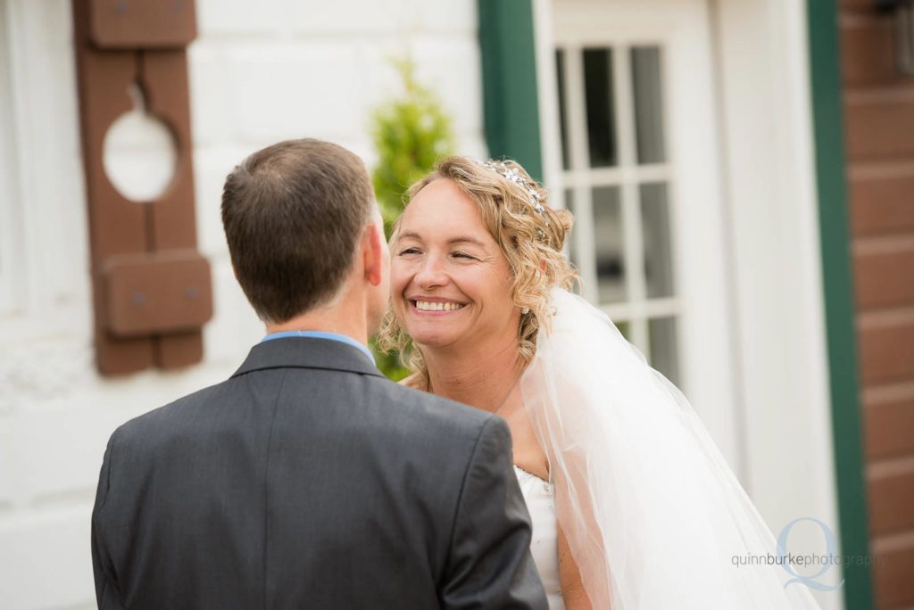 bride smile first look