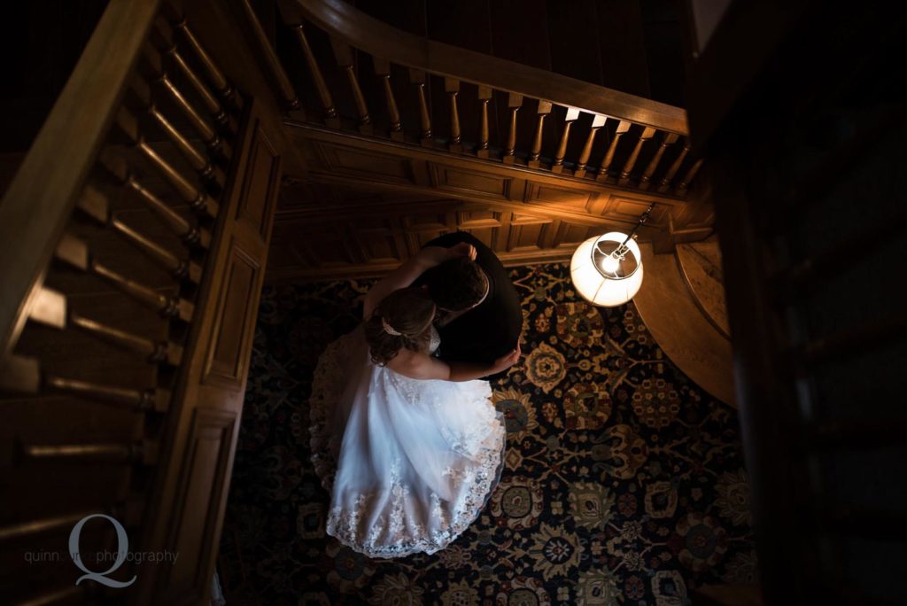 bride groom above stairs