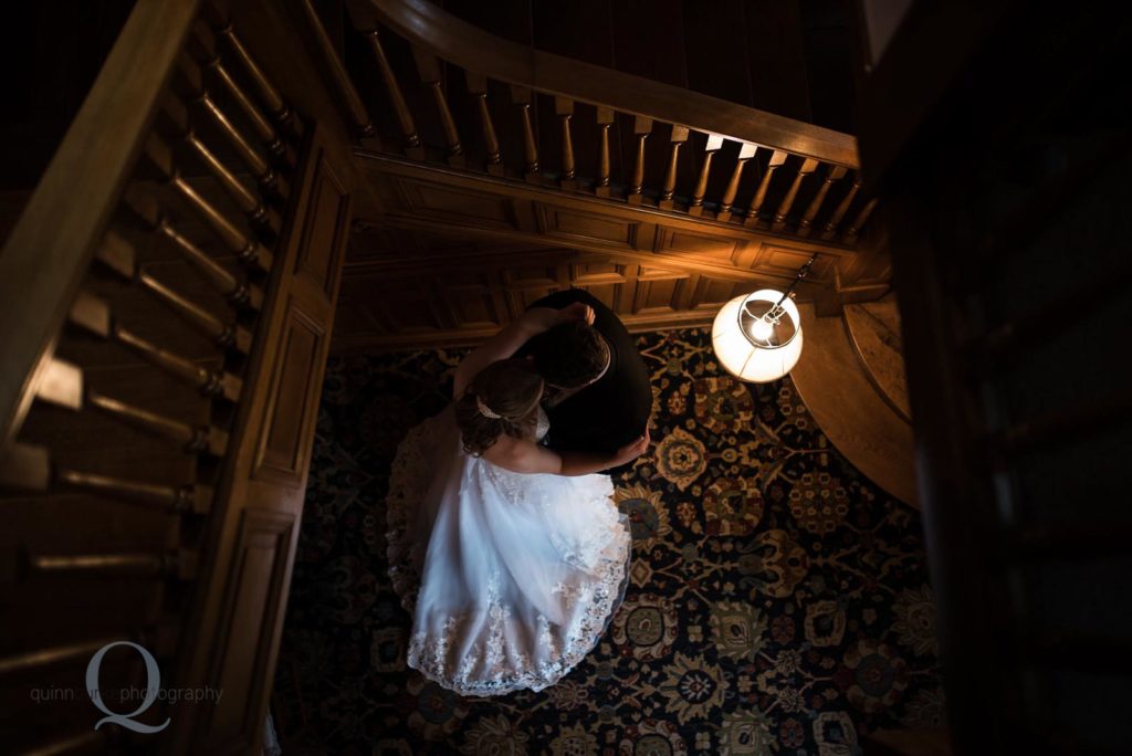 bride groom above stairs