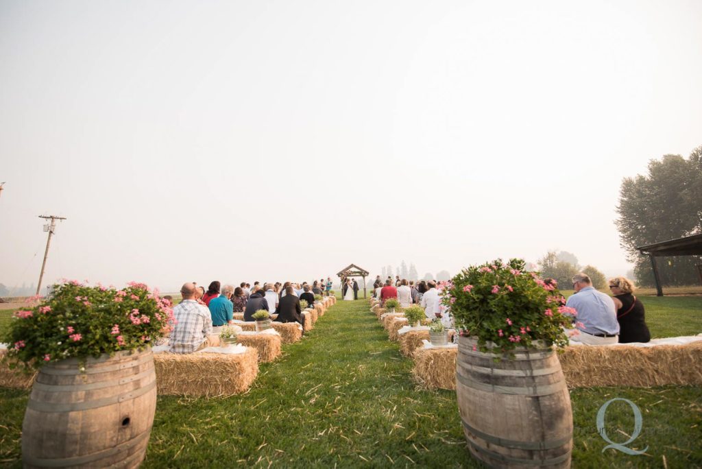 hay bale seats wedding ceremony