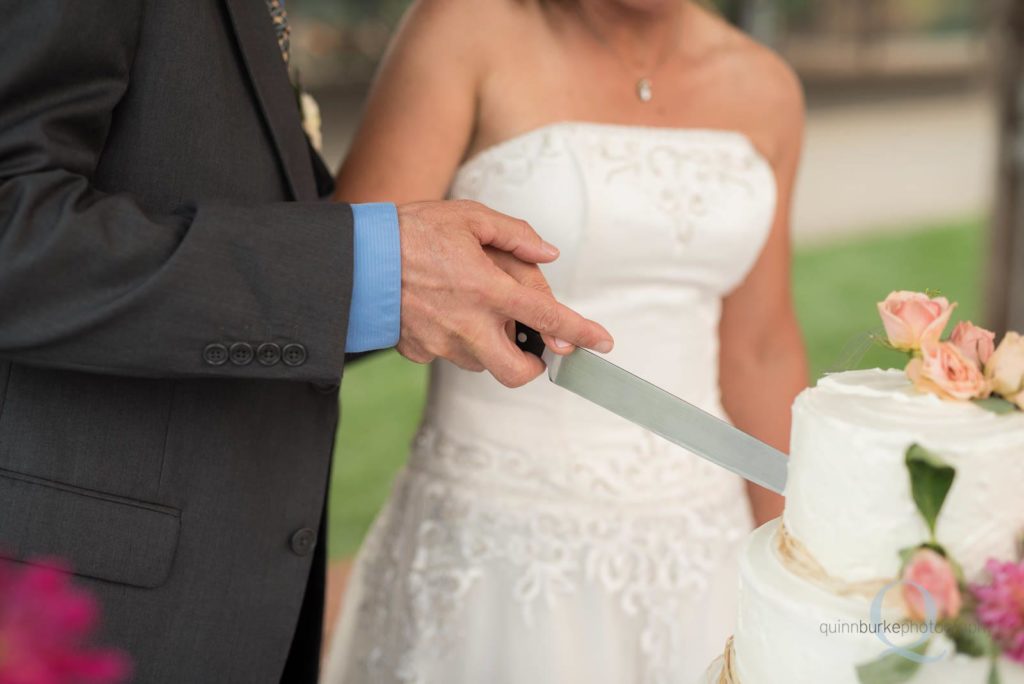 bride groom cut wedding cake