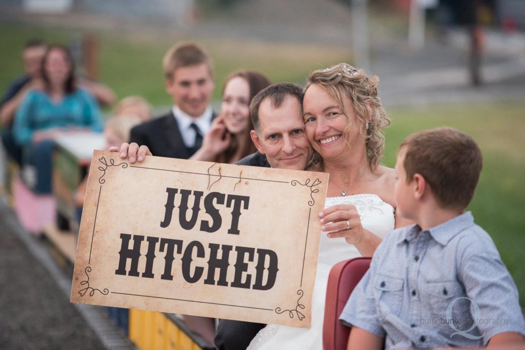 just hitched sign bride groom