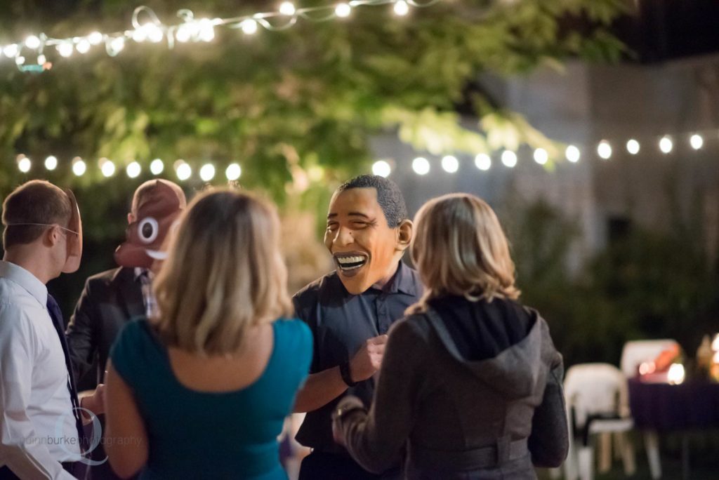wedding reception obama mask