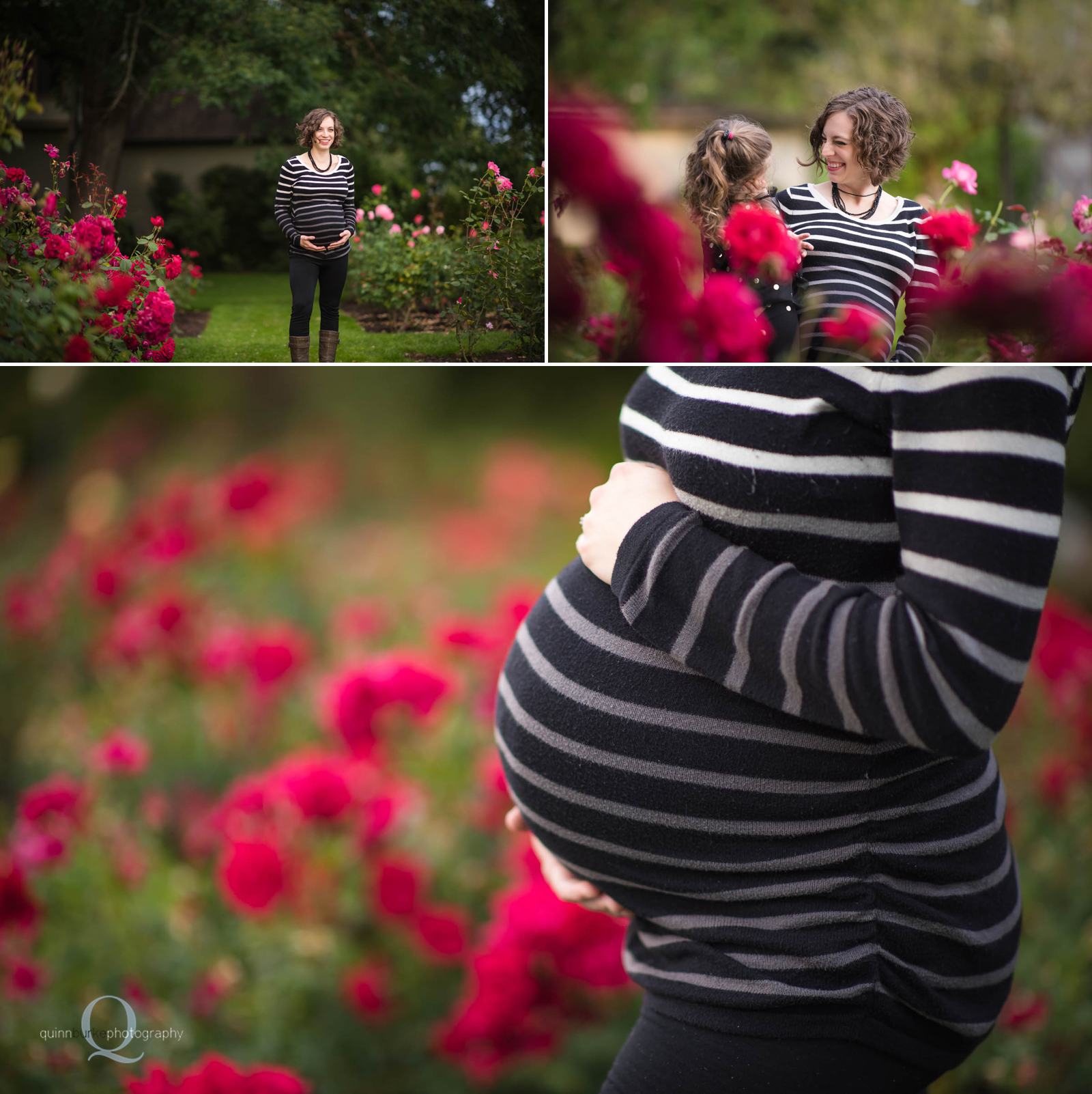 baby bump and red roses maternity