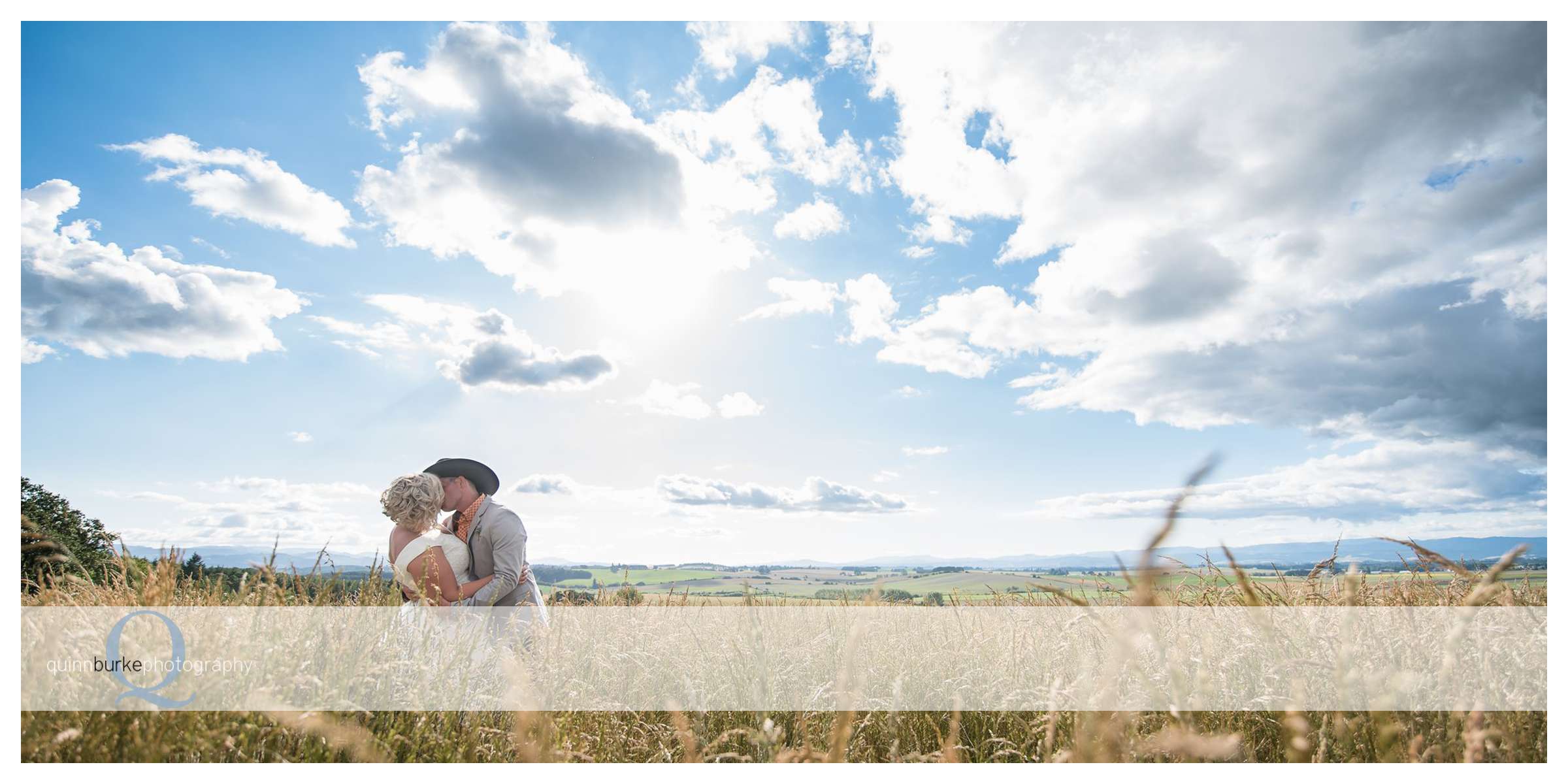 country wedding bride and from with field and big sky