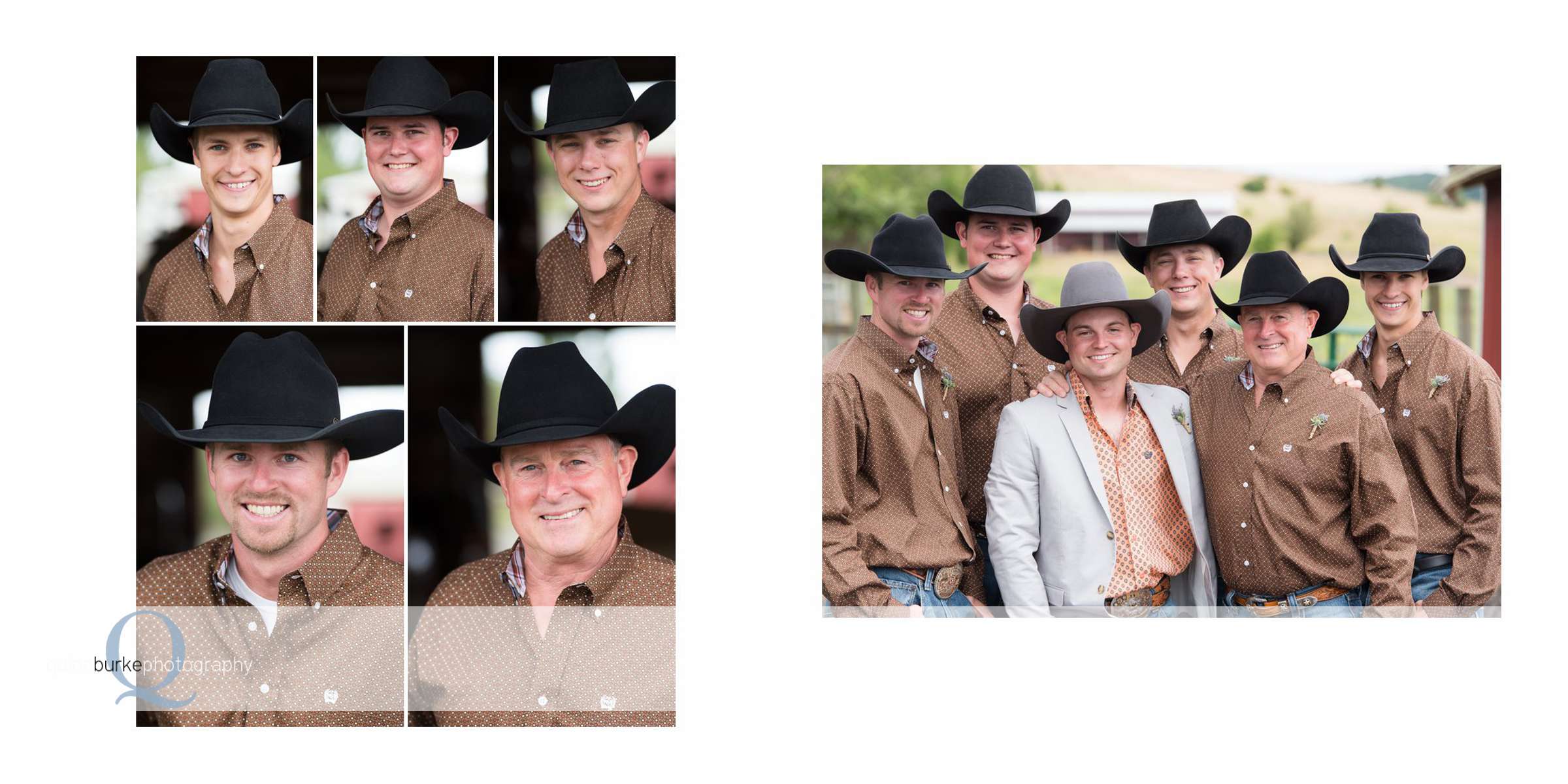 wedding portraits with cowboy hats and groomsmen