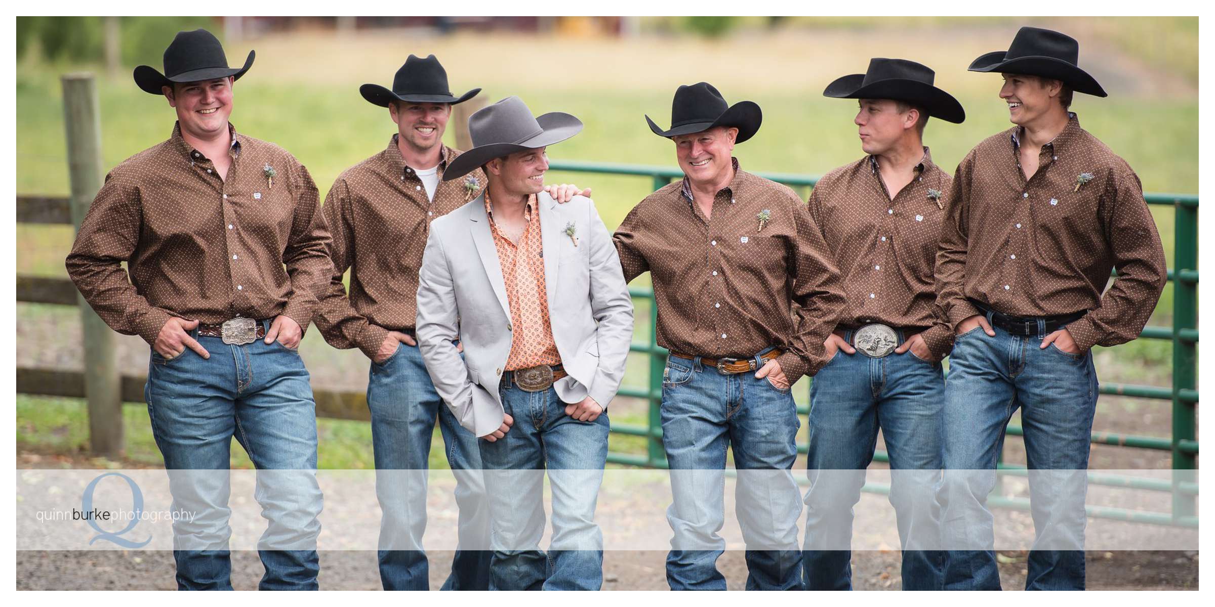 cowboy groomsmen and groom walking