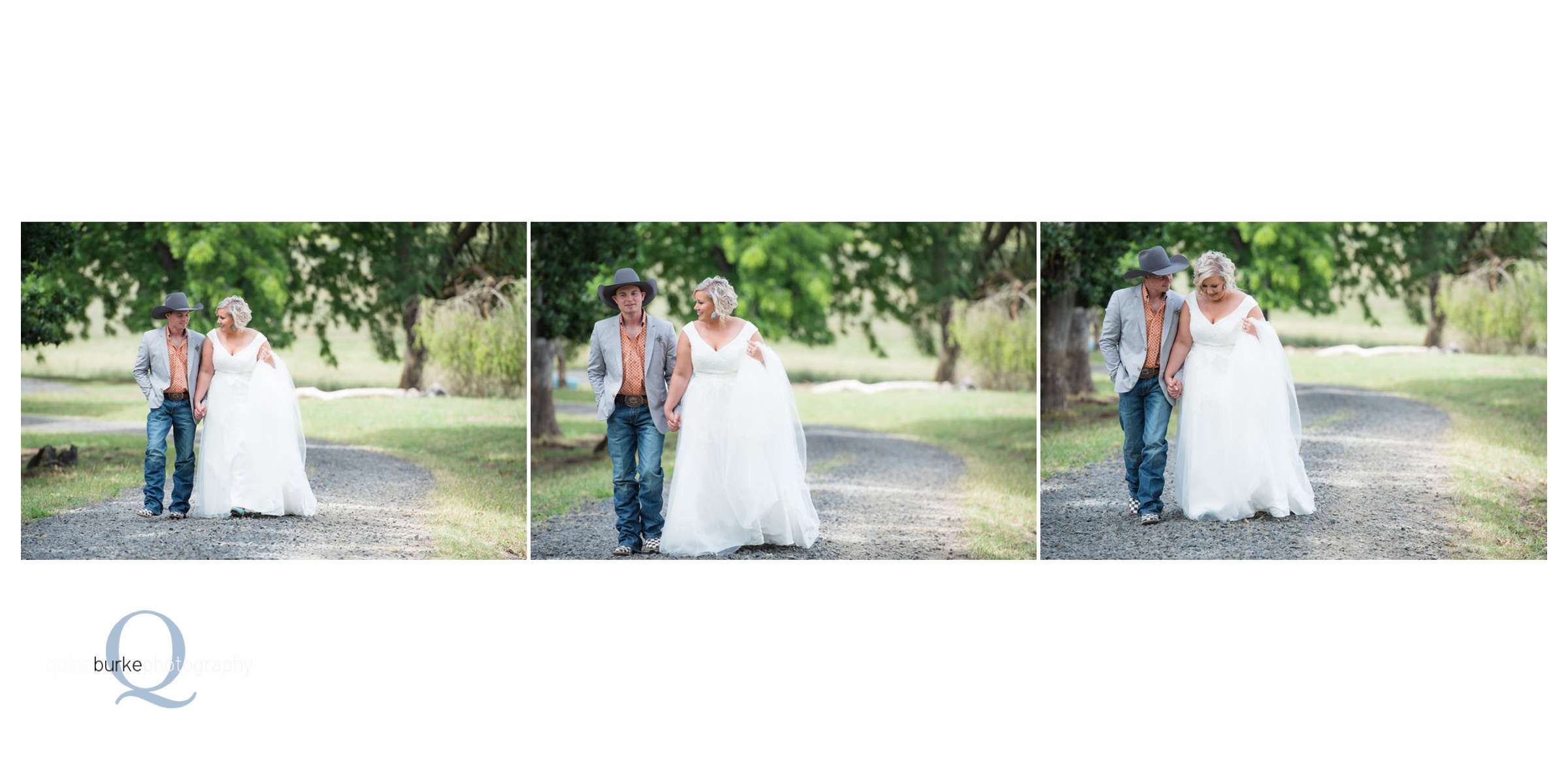 bride and groom walking country wedding