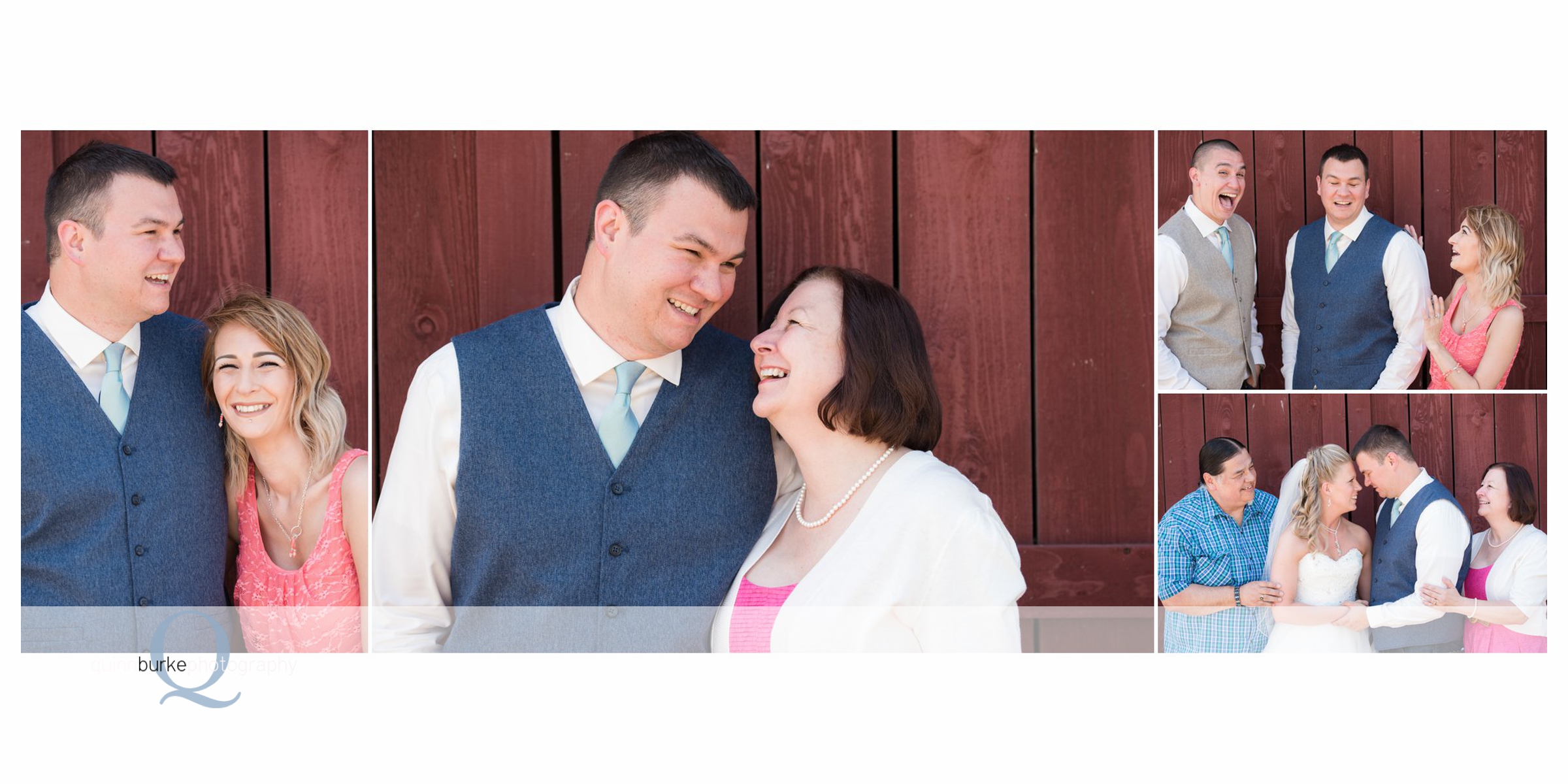 groom and mom wedding photo red barn