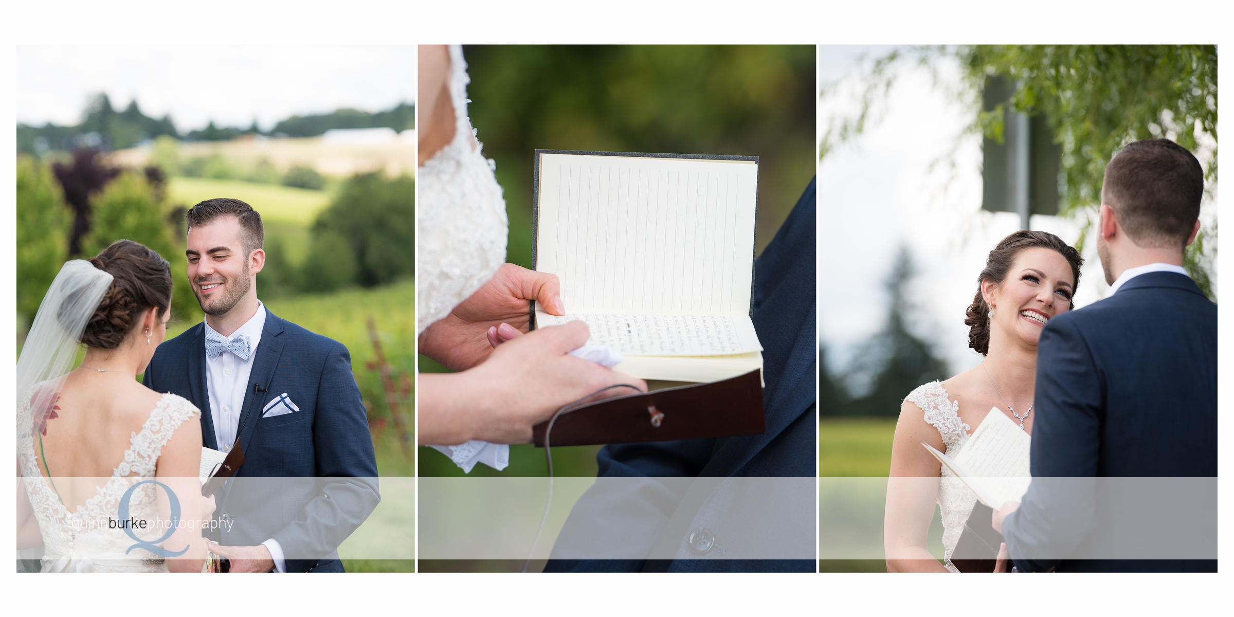 bride and groom read letters to each other