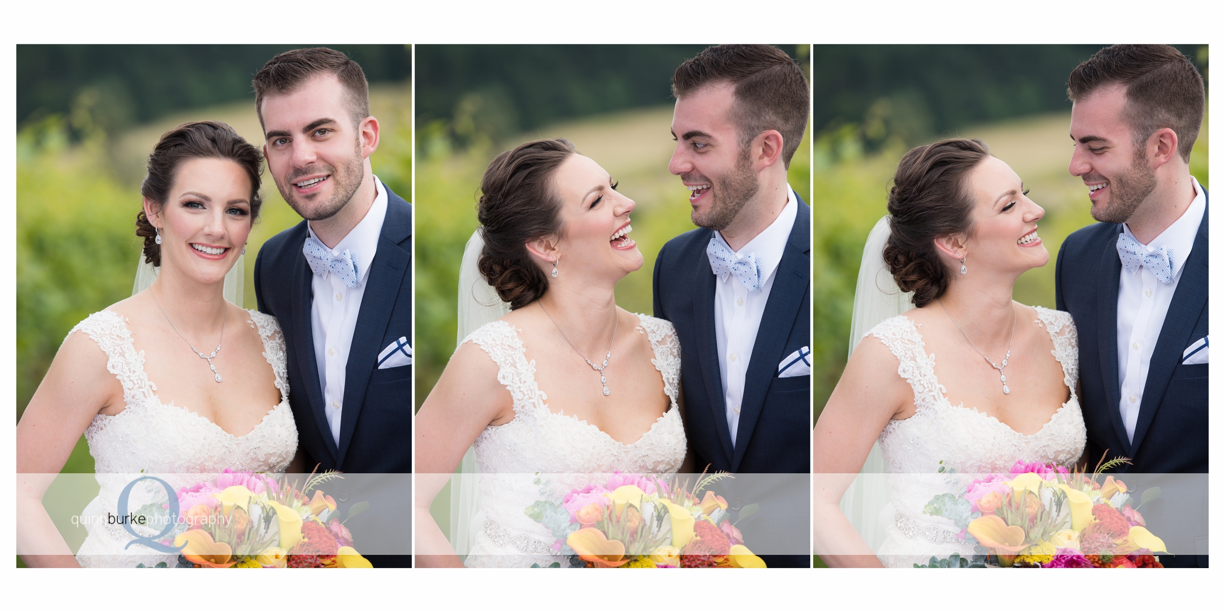 bride and groom laughing