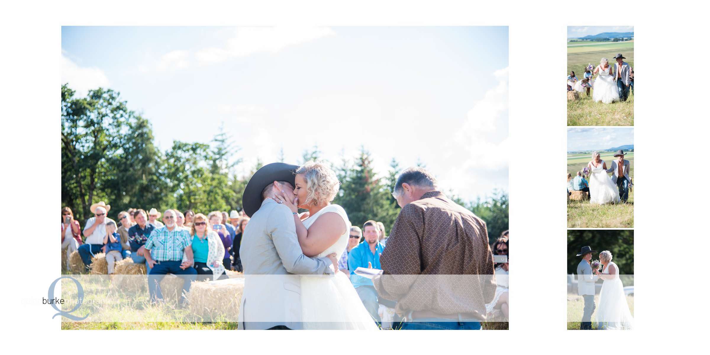 first kiss at country wedding ceremony