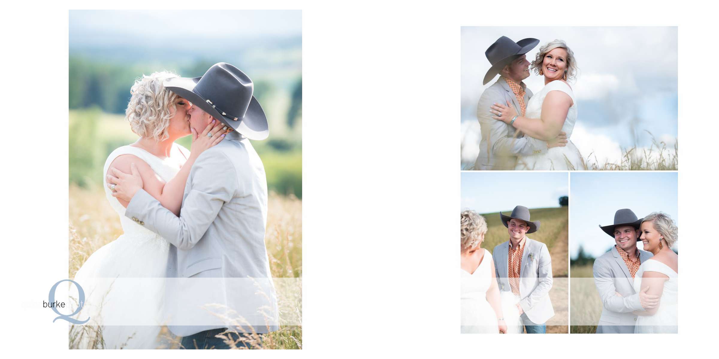 cowboy groom with bride in field portraits