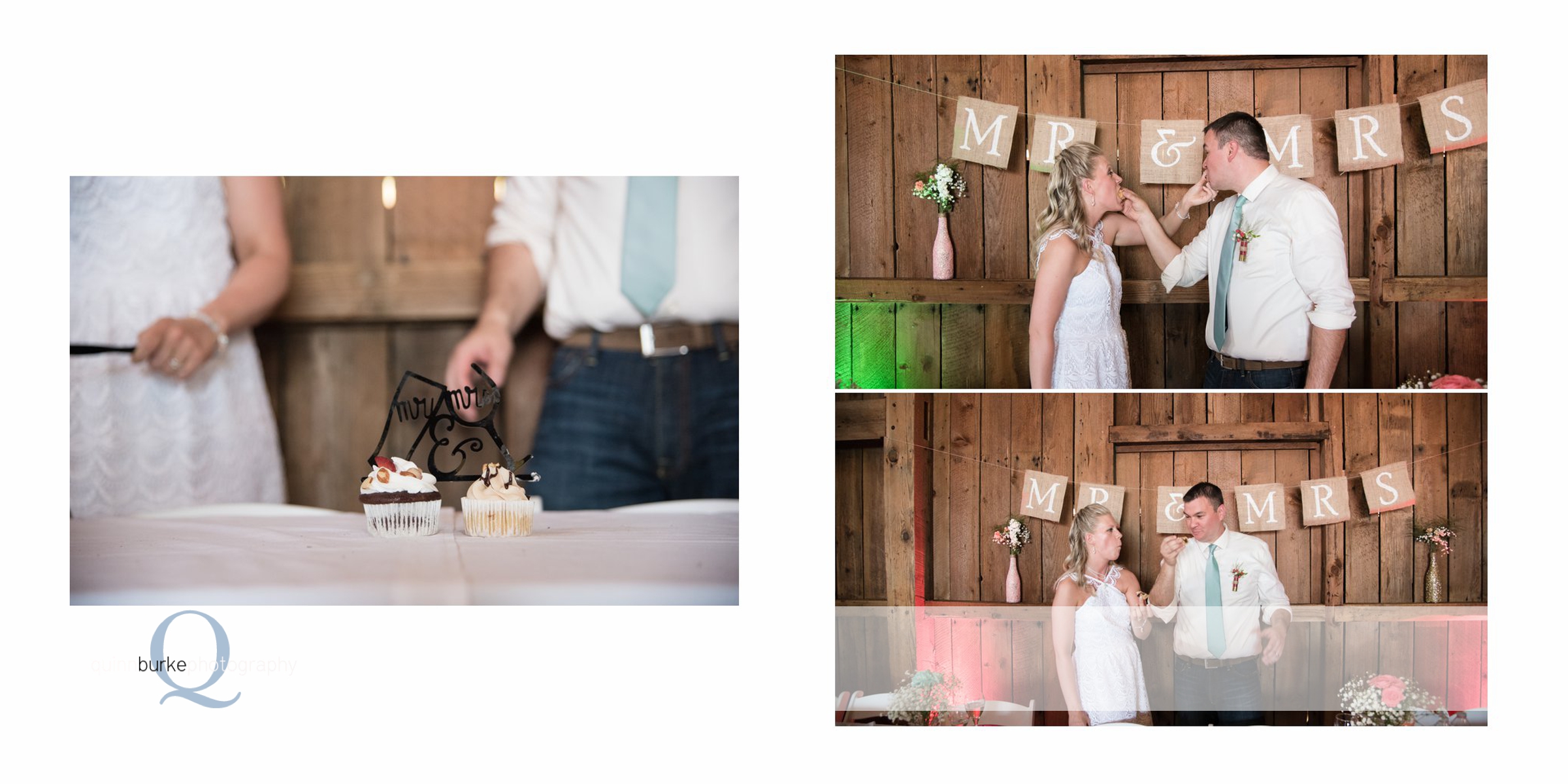 bride and groom cutting cupcake wedding