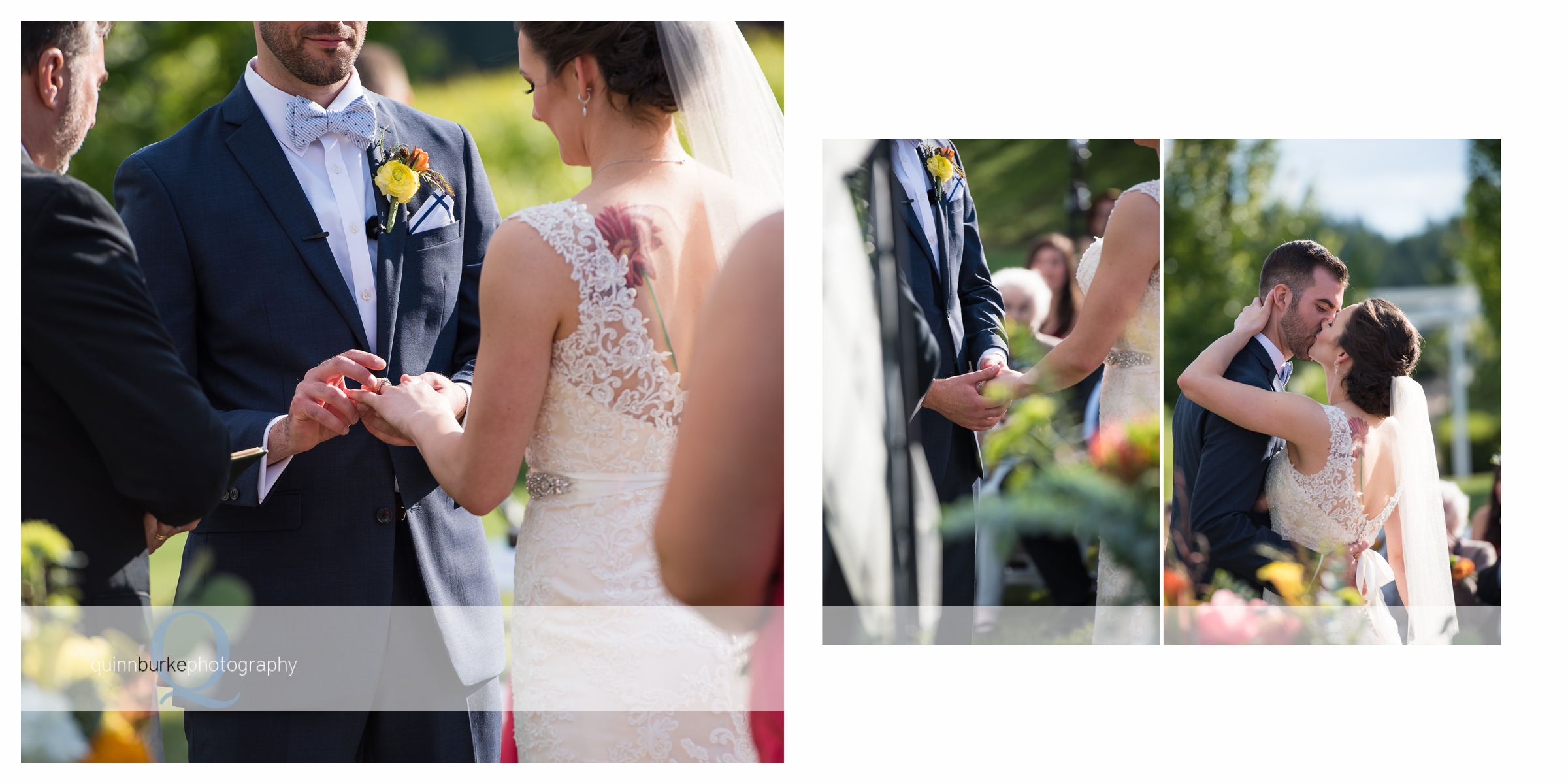 groom putting ring on bride's finger