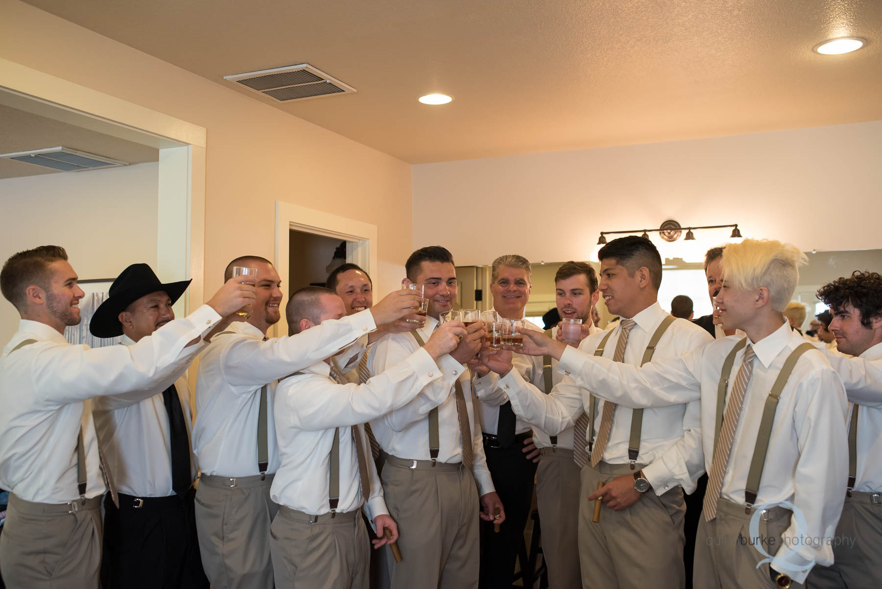 Abernethy Center Wedding groomsmen toasting