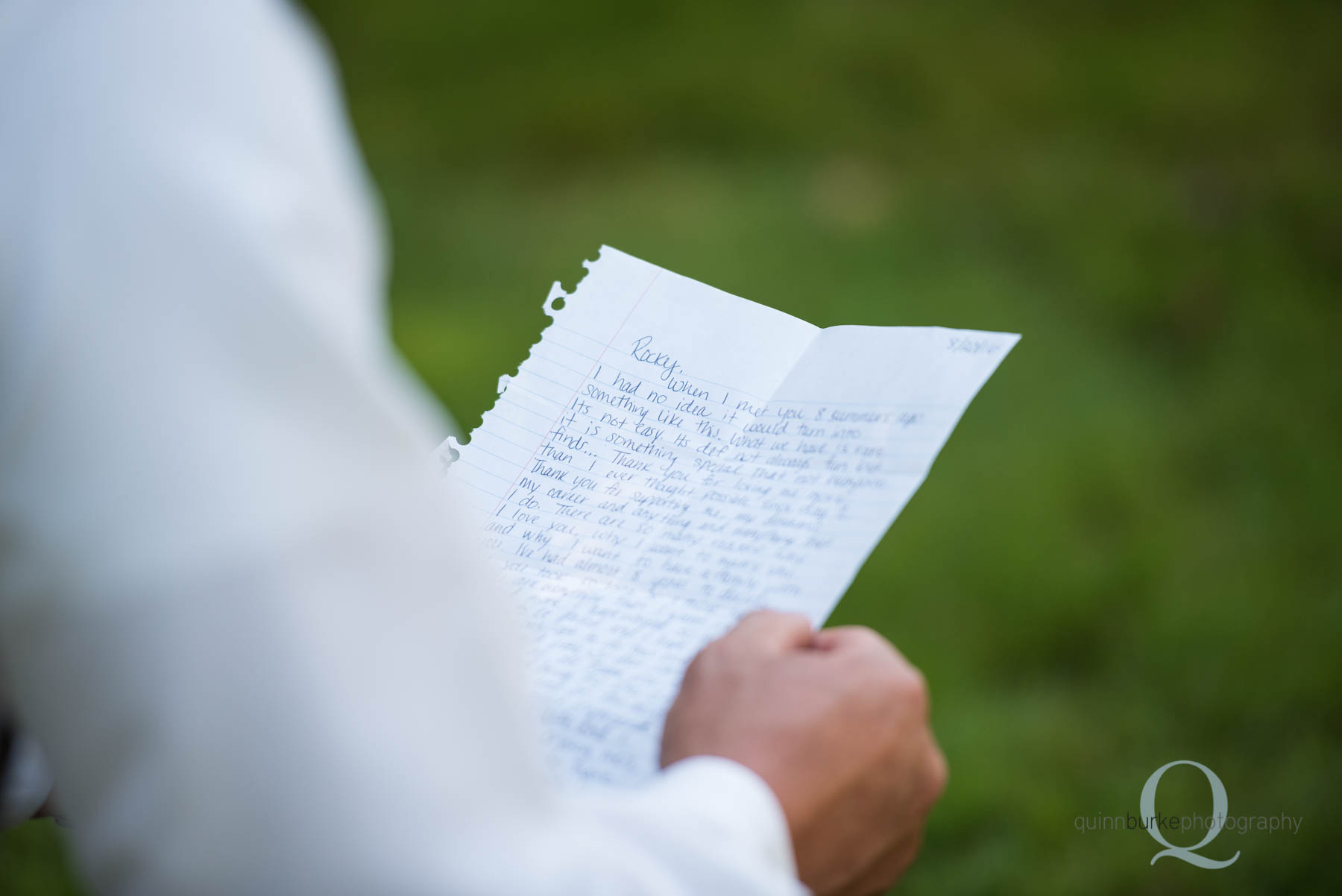 Abernethy Center Portland Wedding groom reading note from bride