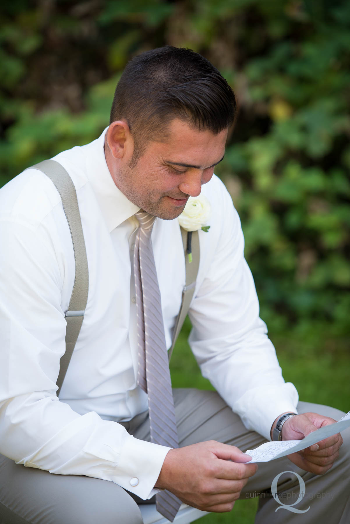 Abernethy Center Portland Wedding groom reading letter