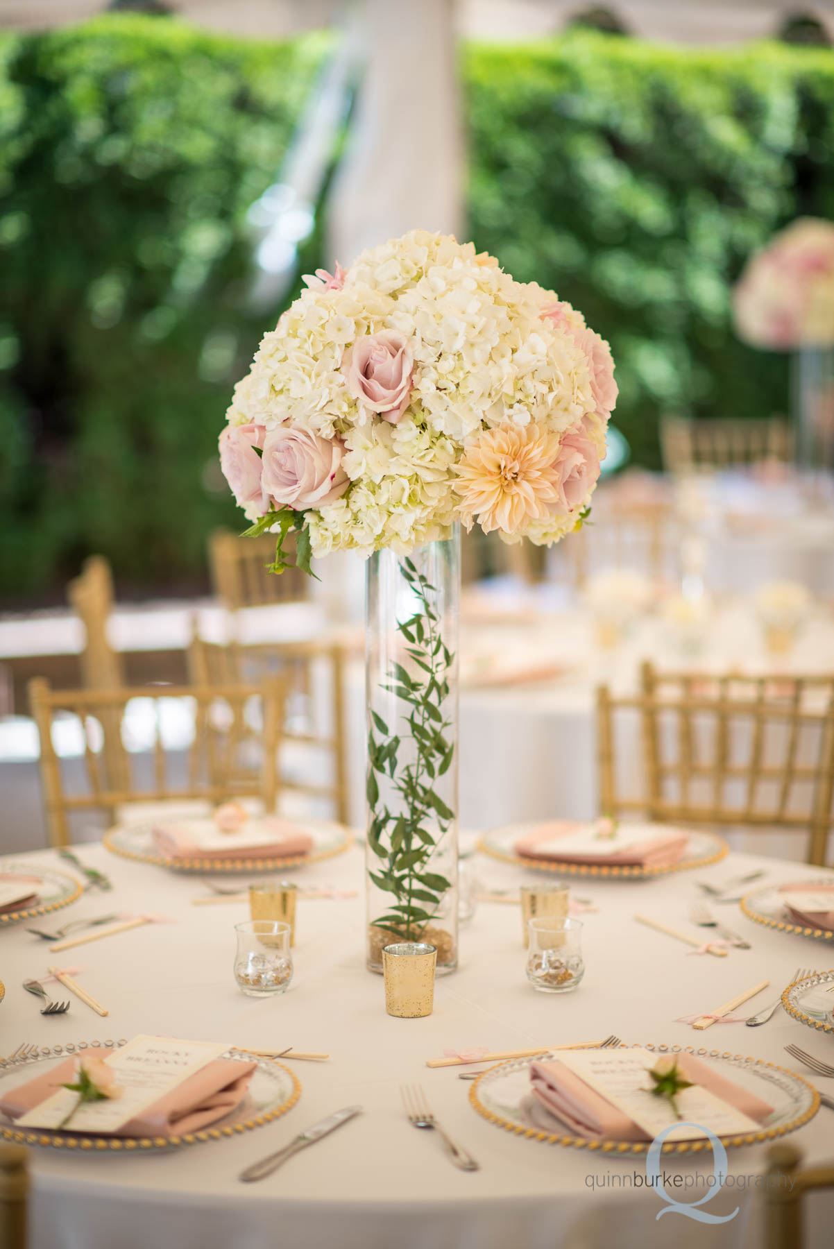 Abernethy Center Portland Wedding gold table flowers