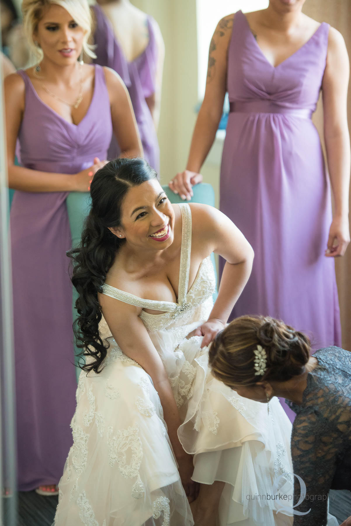 bride in dress Portland Art Museum wedding