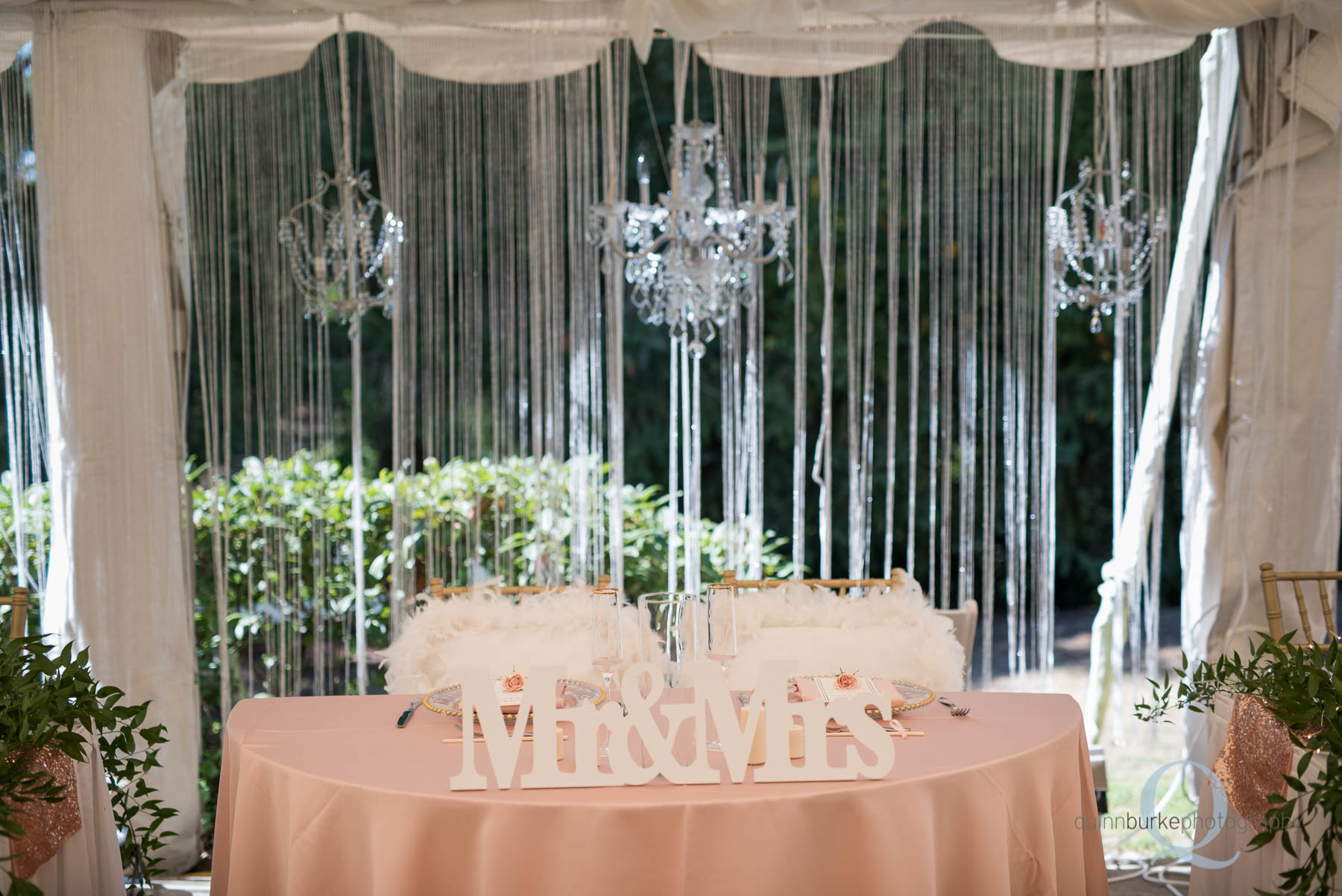 Abernethy Center Portland Wedding chandelier head table