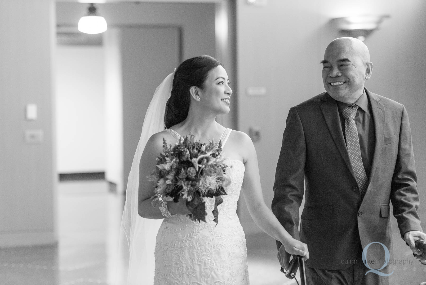 bride and father wedding day in portland art museum 