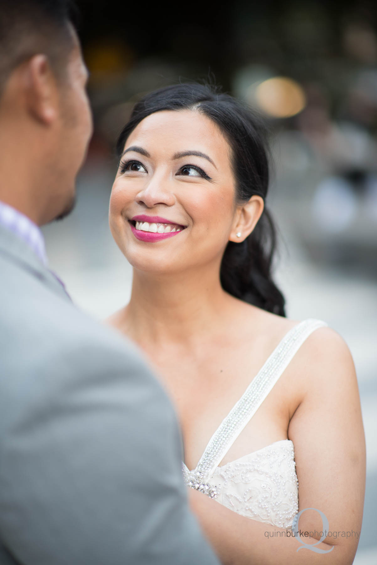 bride and groom portrait Portland Art Museum wedding