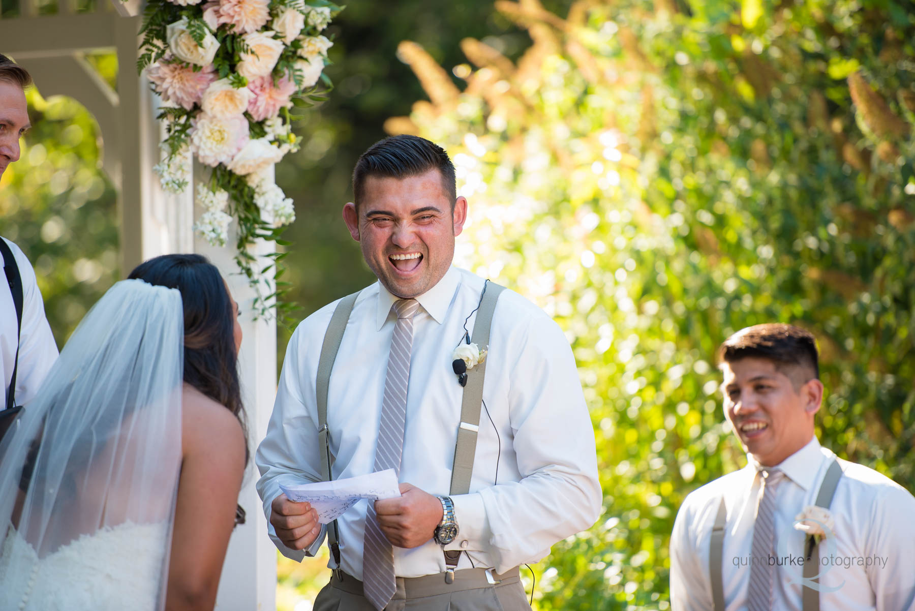 Abernethy Center Portland Wedding groom laughing during ceremony