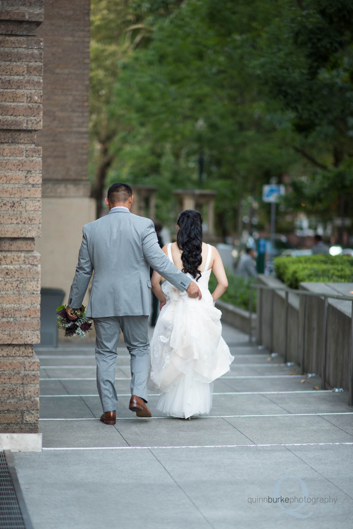 portland oregon wedding bride and groom walking