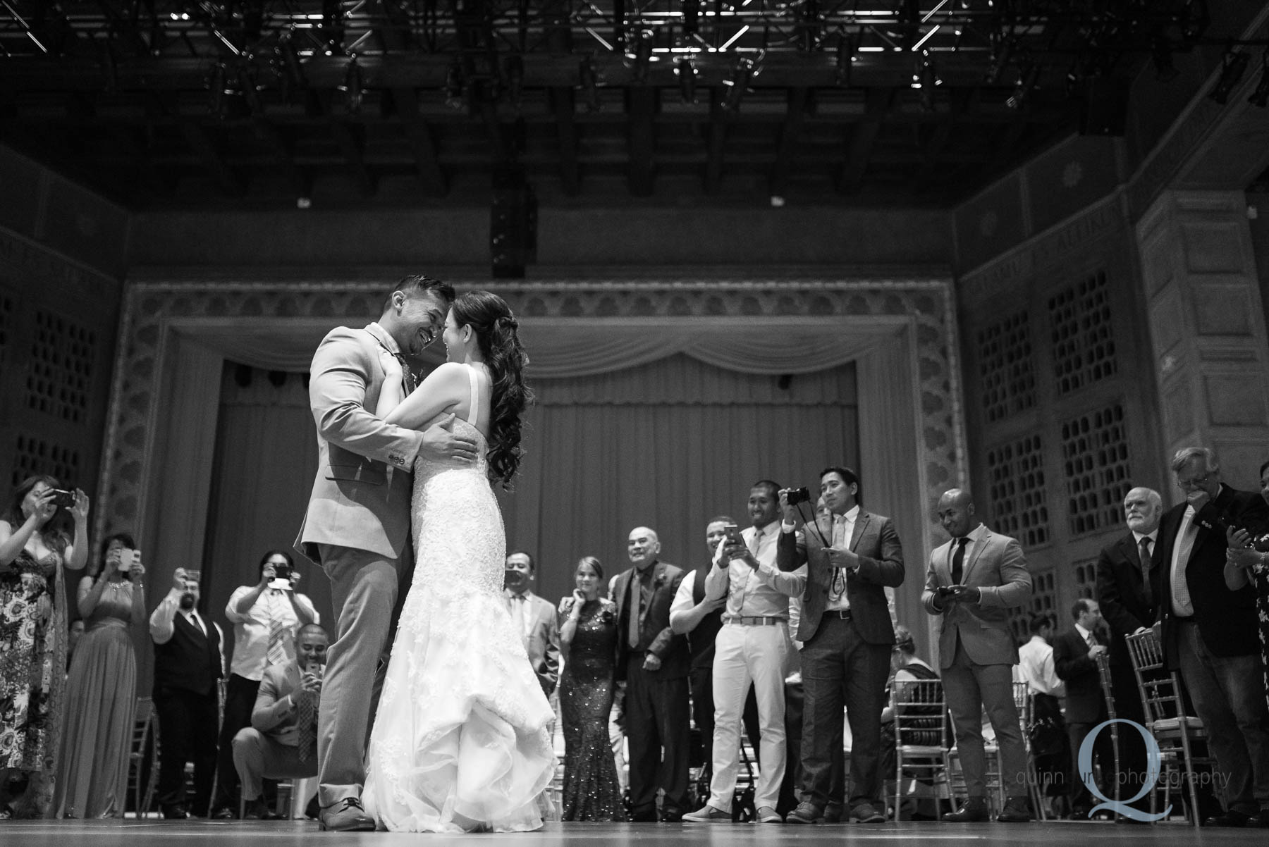 black and white first dance bride and groom wedding Portland Art Museum