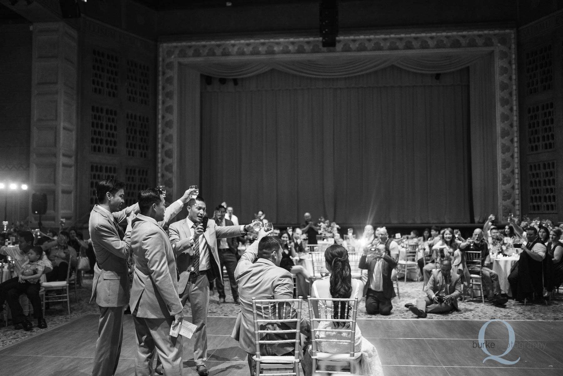 Portland Art Museum wedding reception toasts black and white