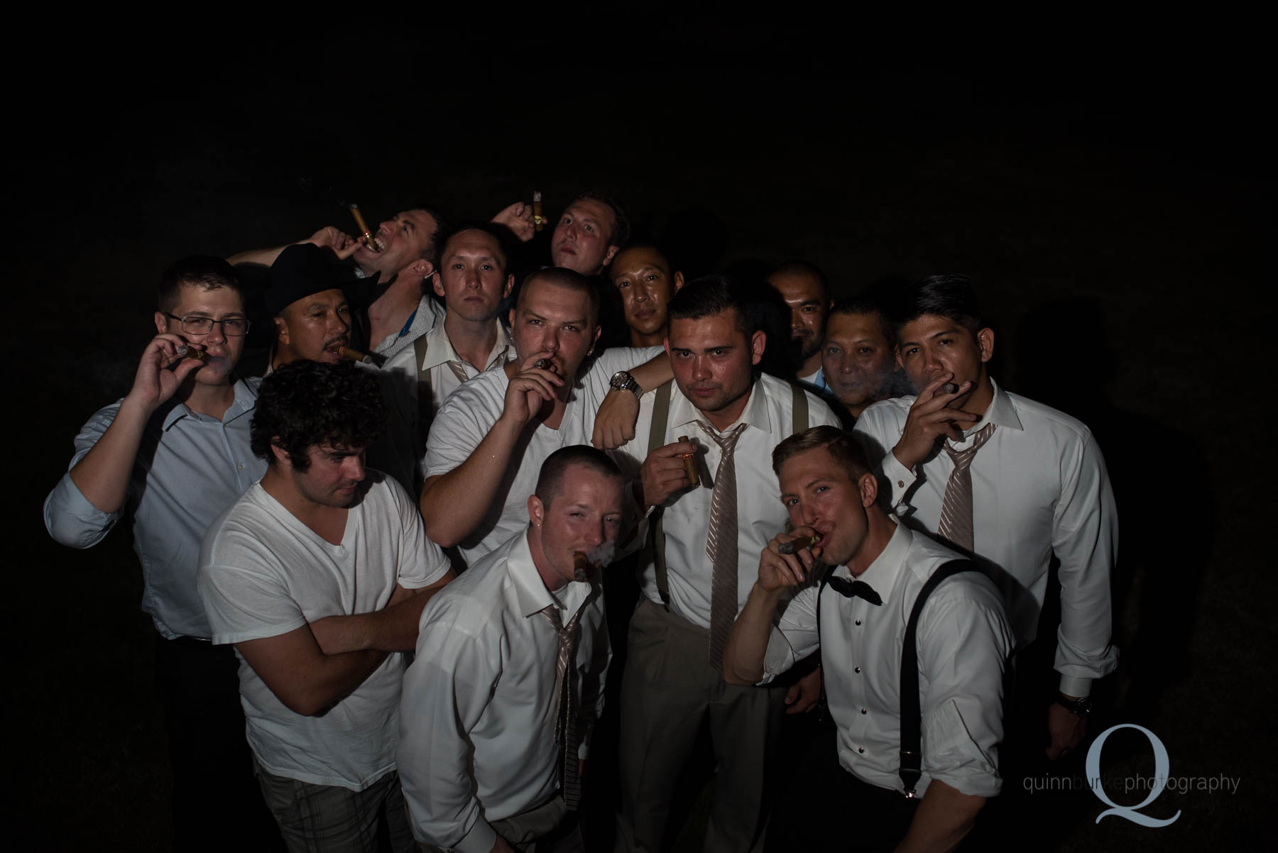 Abernethy Center Portland Wedding groomsmen smoking cigars