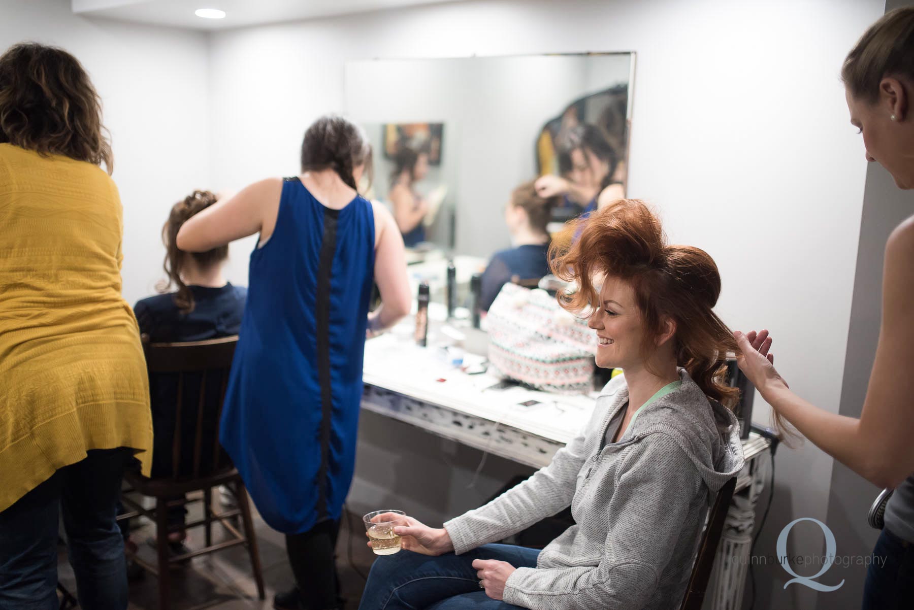 bride getting hair styled before wedding salem oregon