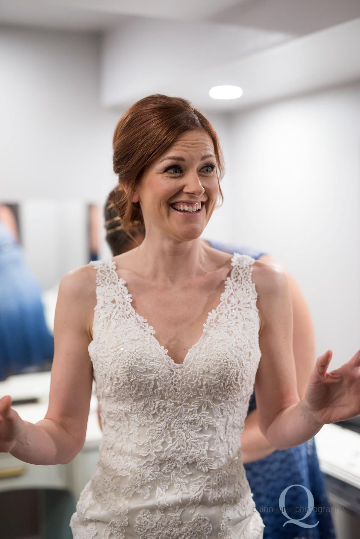 bride getting dress on Old Schoolhouse Newberg