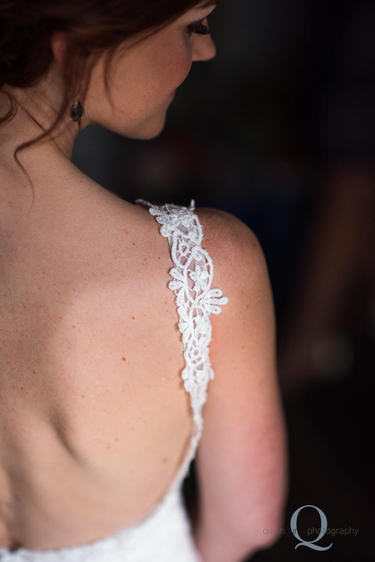 strap of bride's dress newborn oregon