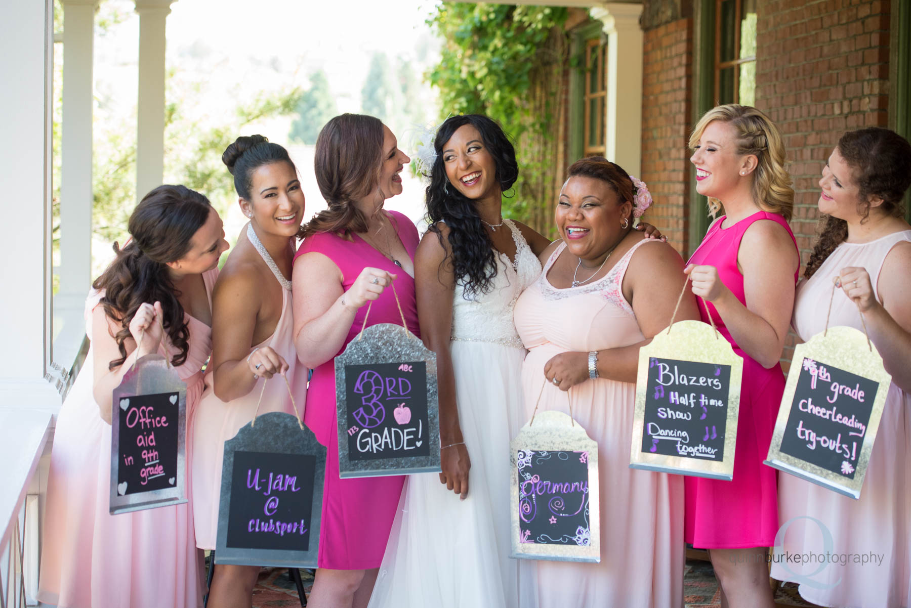 bridesmaids chalk board signs how they met bride