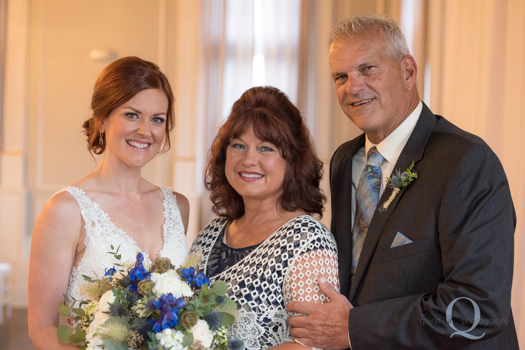 bride with step mom and dad before wedding Old Schoolhouse Newberg