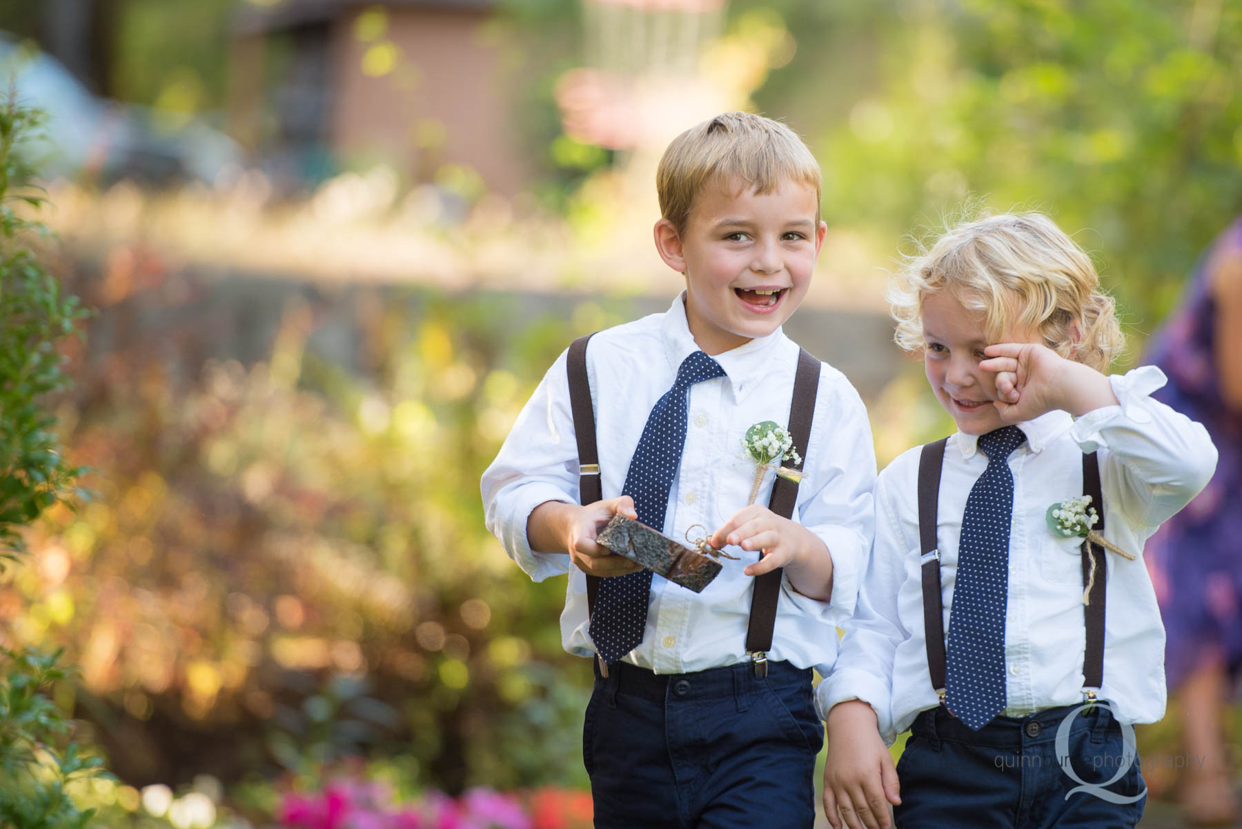 bridesmaid groomsmen walking at rons pond wedding