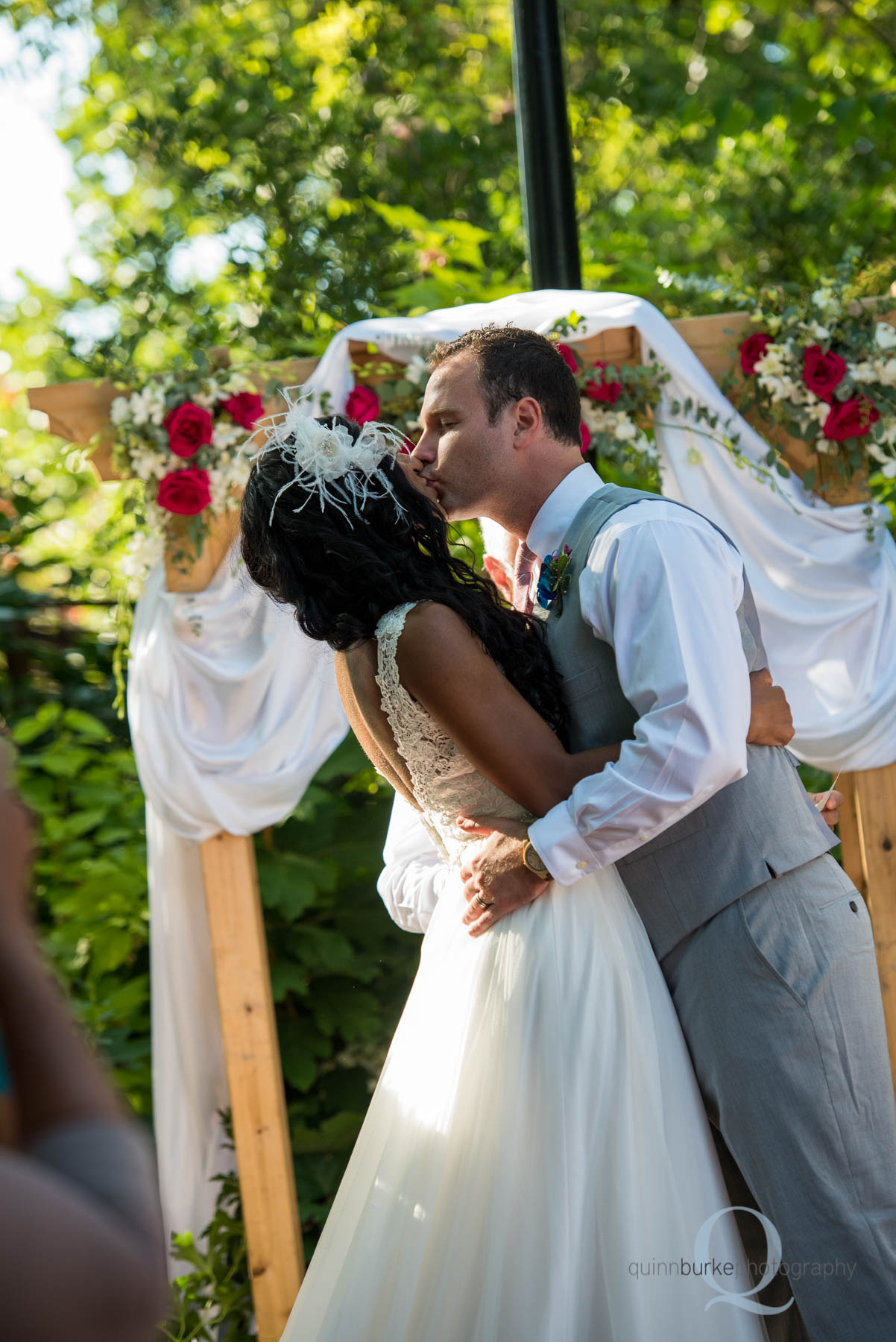 kiss at wedding ceremony at Mcmenamins edgefield