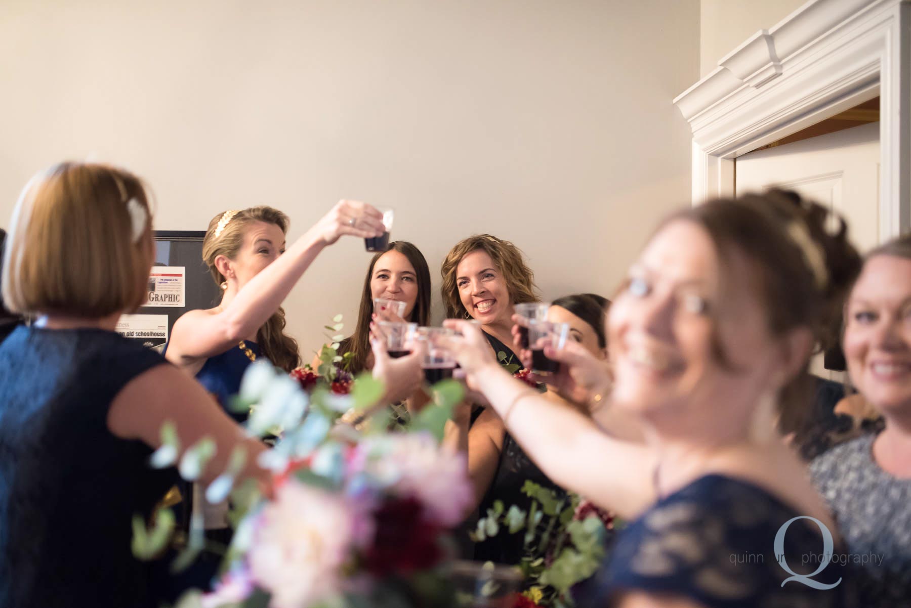 bridesmaids wine toast Old Schoolhouse Newberg wedding