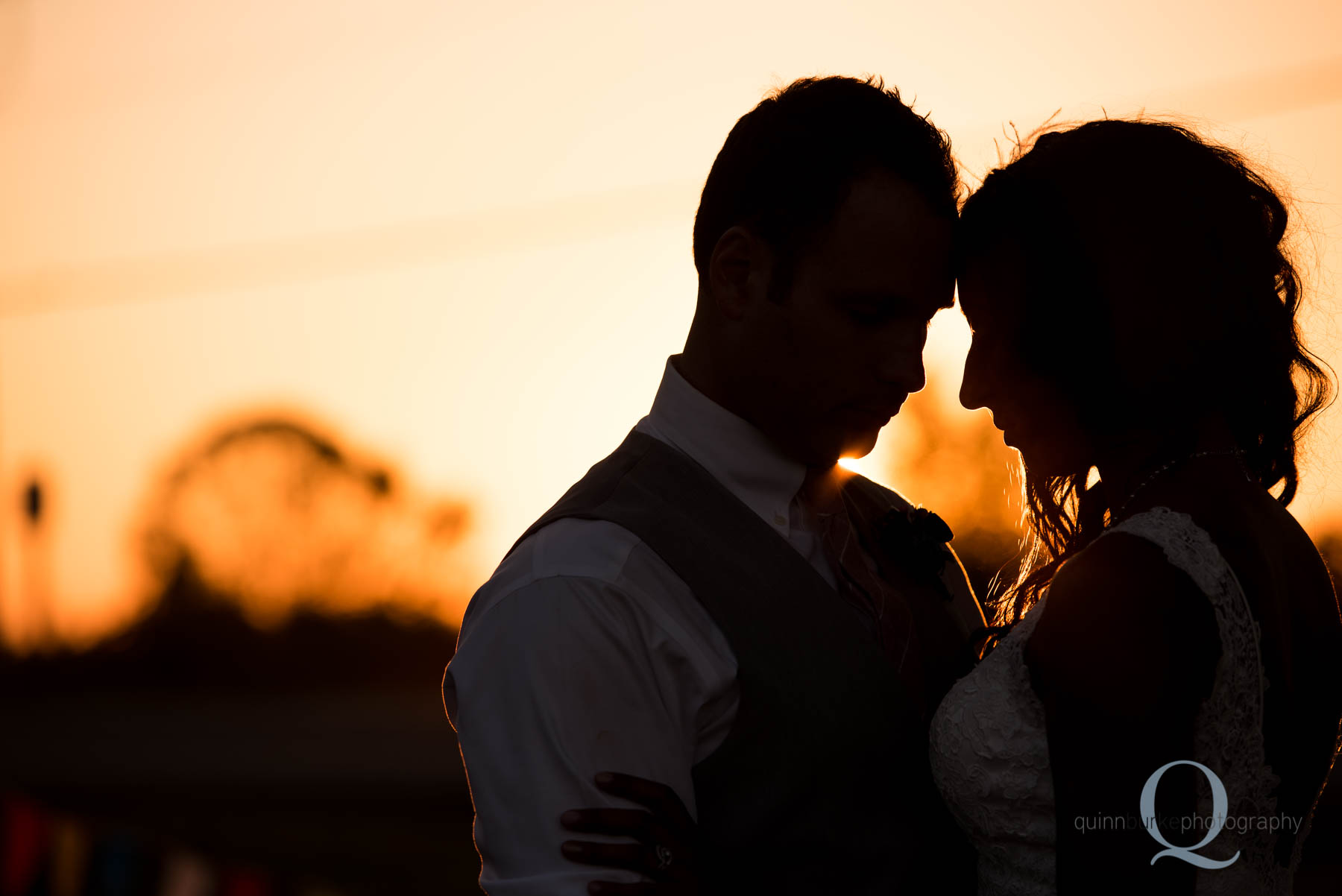sunset silhouette at Mcmenamins edgefield bride and groom wedding