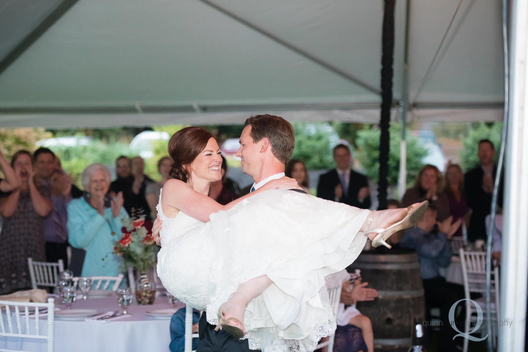 groom picks up bride at Old Schoolhouse Newberg wedding